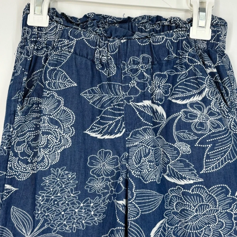 Gap Kids Girls Small Pull-On Wide Leg Pants Chambray Blue White Floral Paper Bag